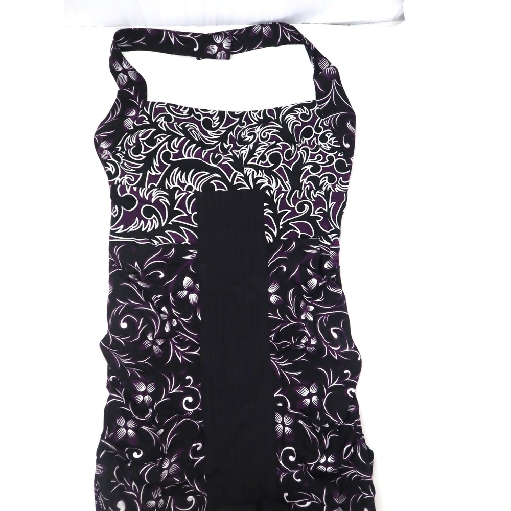 Purple Halter Dress 0 Nicole Miller Women Silk Ruched Scroll Print Cocktail